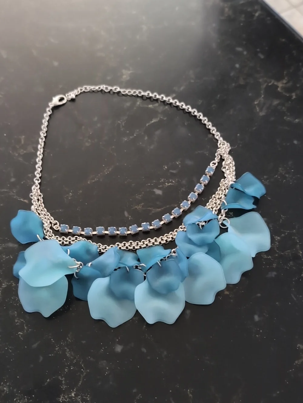 Charming Charlie Blue Layered Petal Necklace & Earrings Set